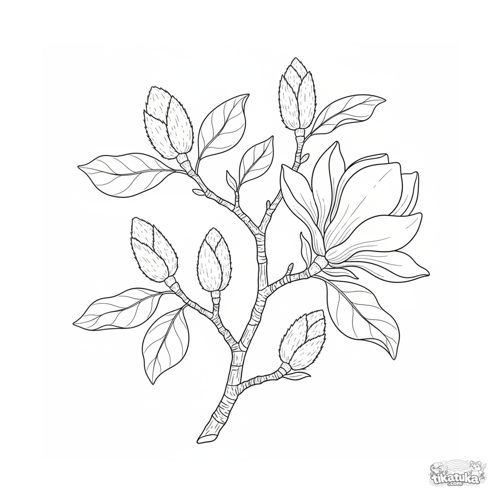 Ветка магнолии с бутонами