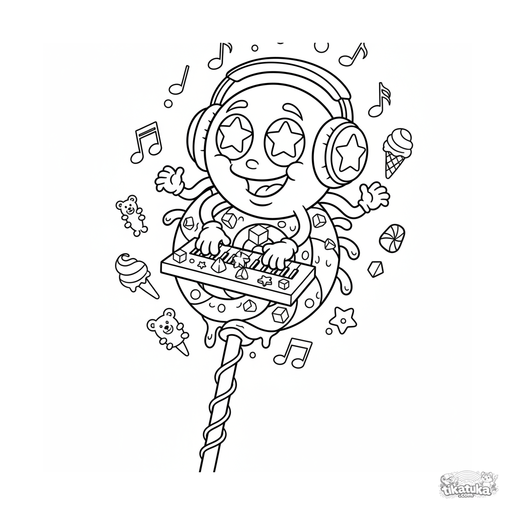 Микроб-музыкант в виде грозди на леденце