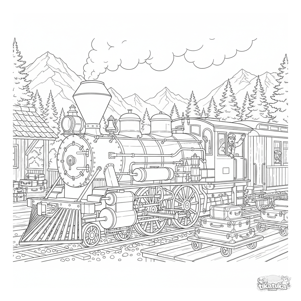 Винтажный паровоз на горной станции