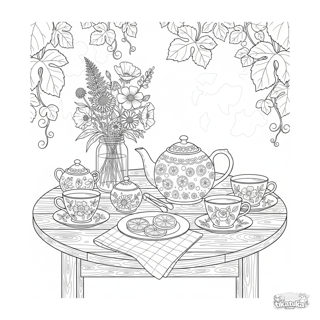 Винтажный чайный сервиз на веранде