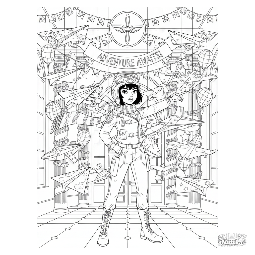 Девочка-авиатор у выставки бумажных самолетов