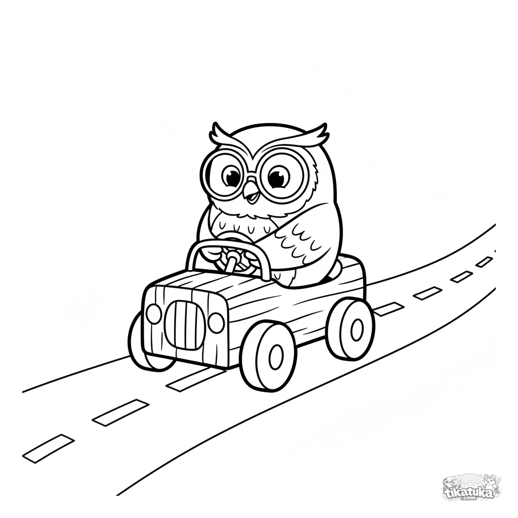 Совёнок Ух за рулём ретро машинки