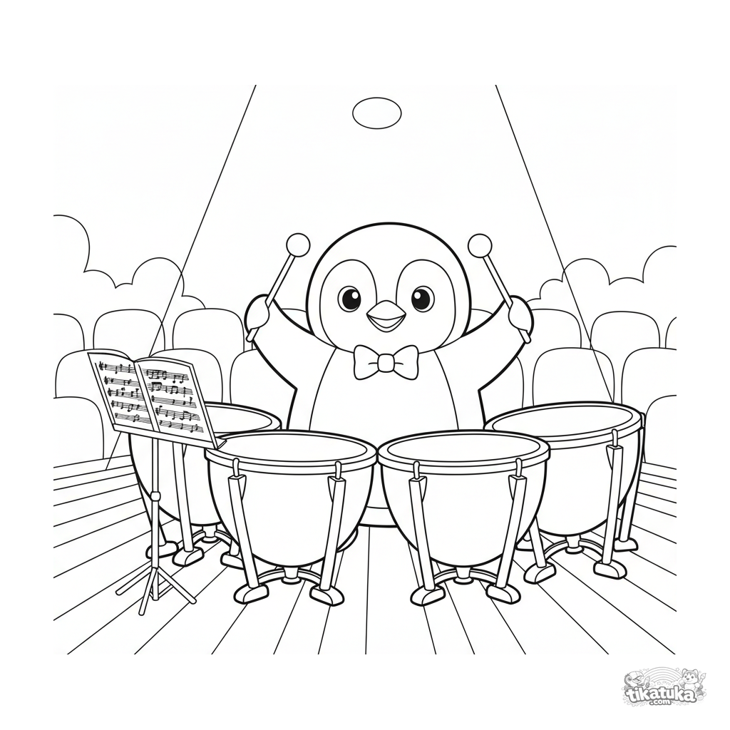 Пингвин-литаврист на сцене