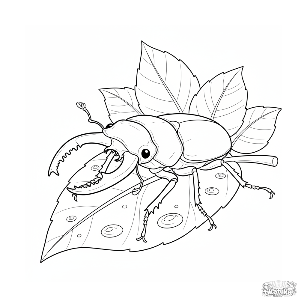 Жук-олень отдыхает на листе