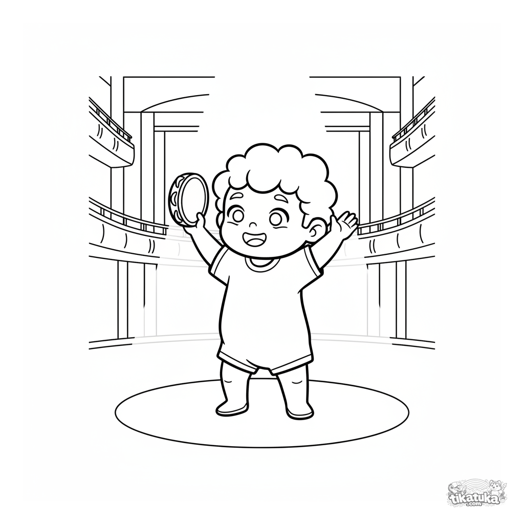 Малыш с бубном на сцене