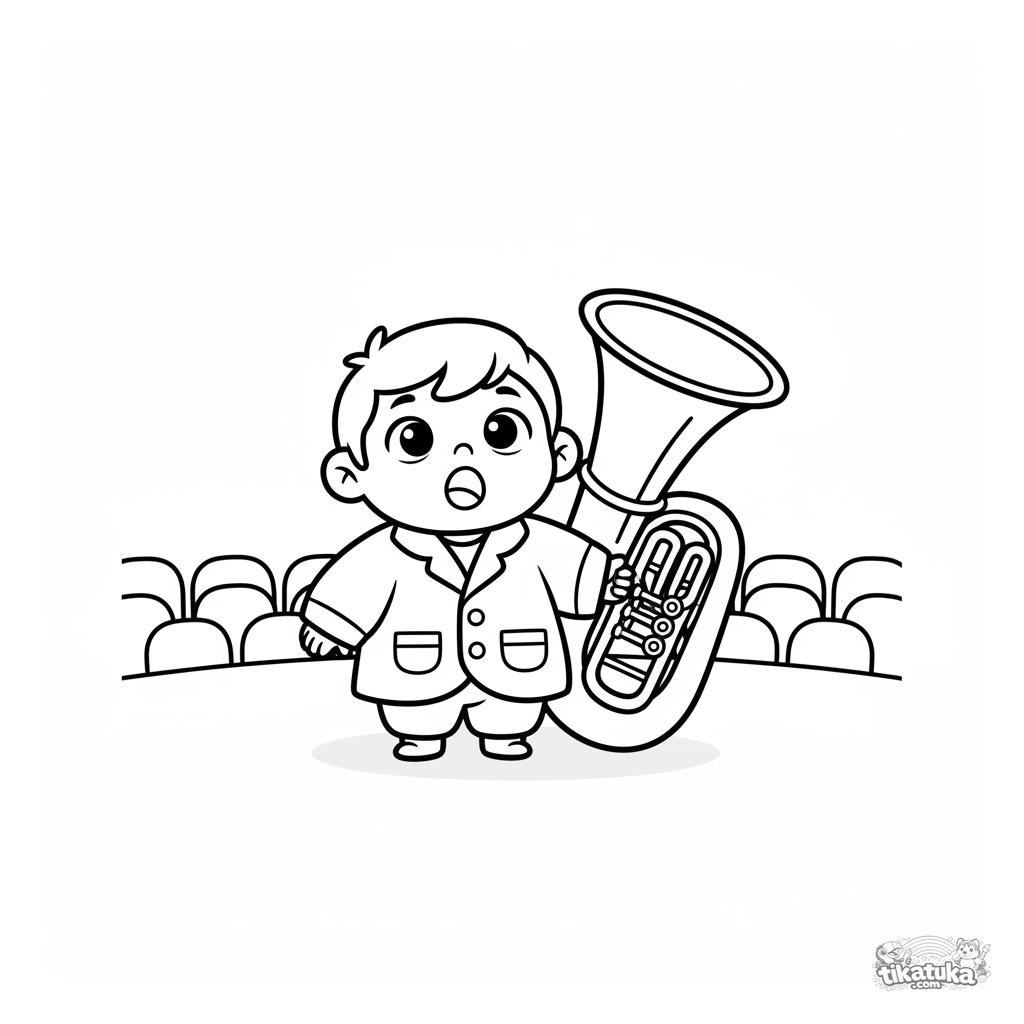 Малыш с тубой на сцене