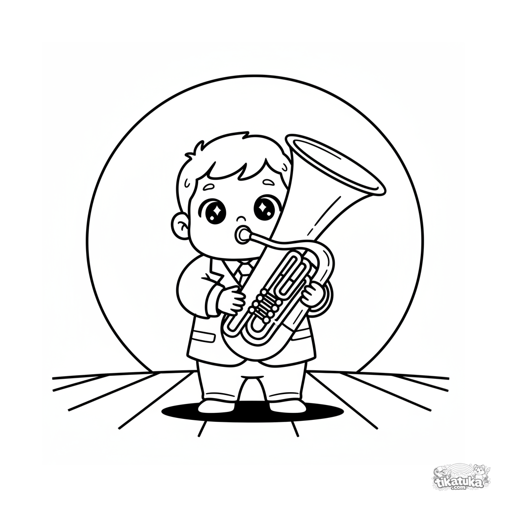 Малыш с тубой на сцене