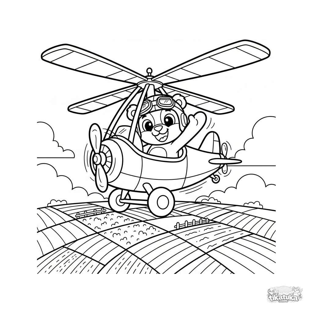 Винтажный автожир с медвежонком-пилотом