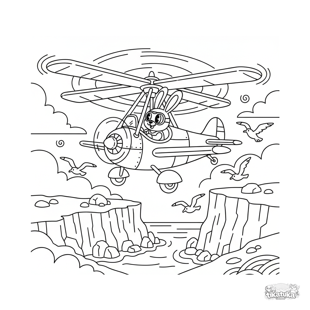 Винтажный автожир над туманными скалами