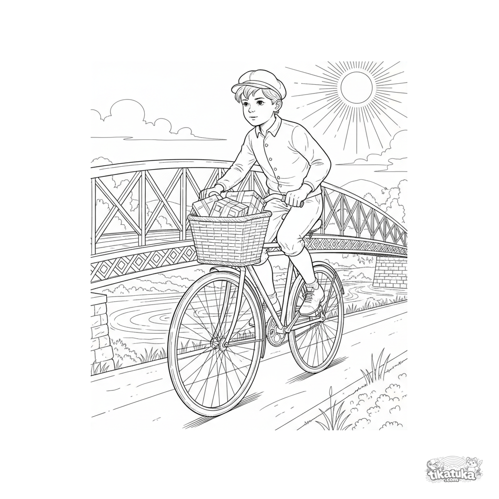 Винтажный велокурьер на мосту