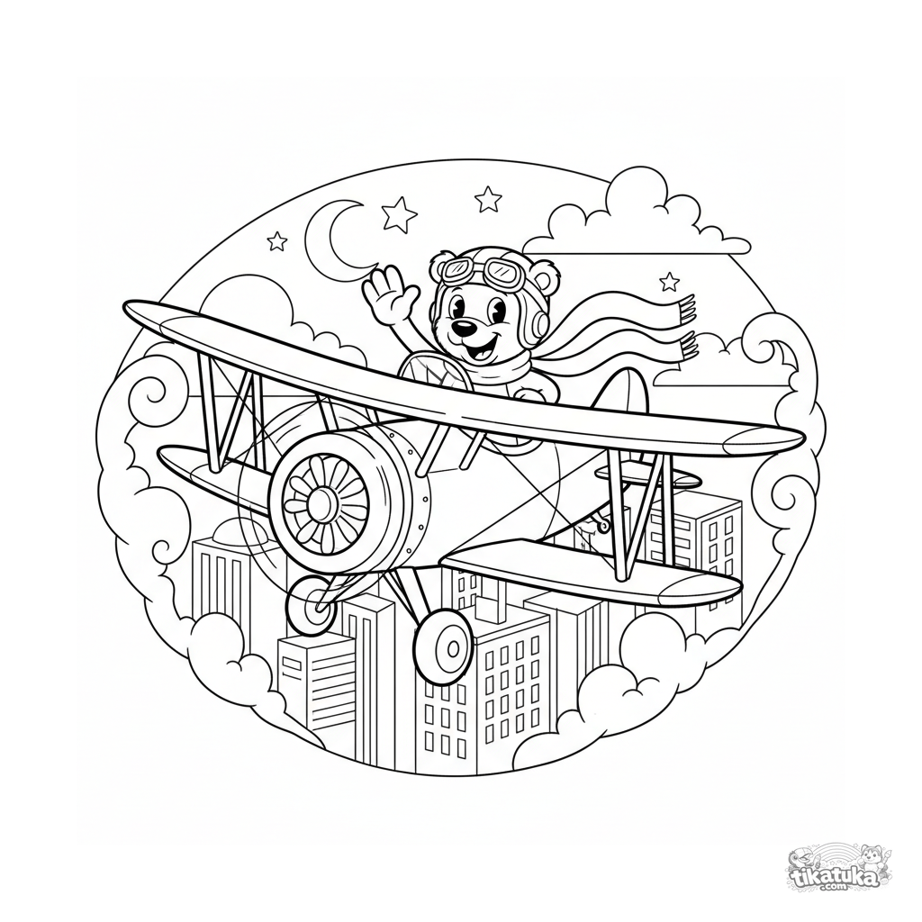 Винтажный биплан над городом