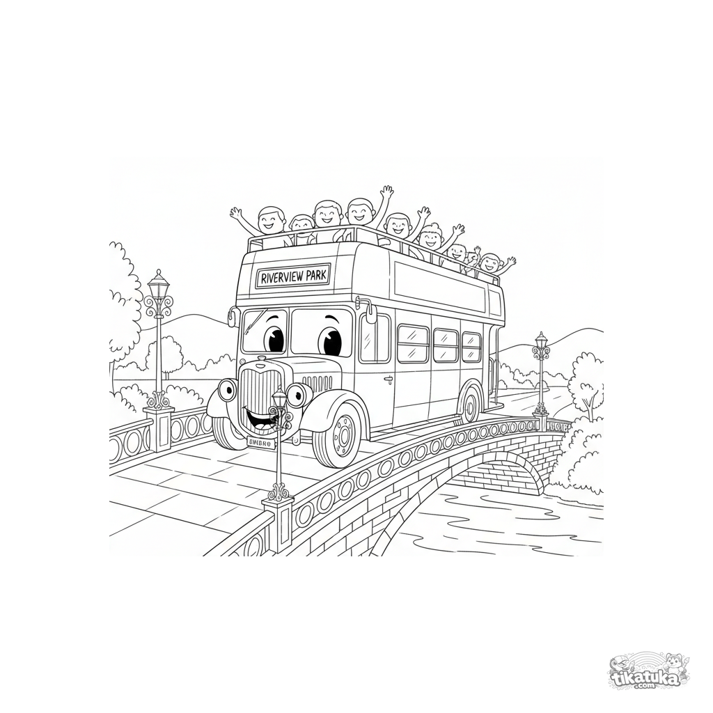 Винтажный автобус на мосту