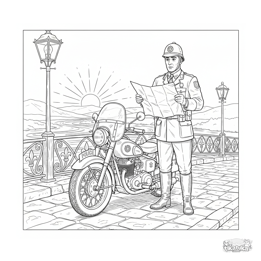 Винтажный полицейский мотоцикл на патруле