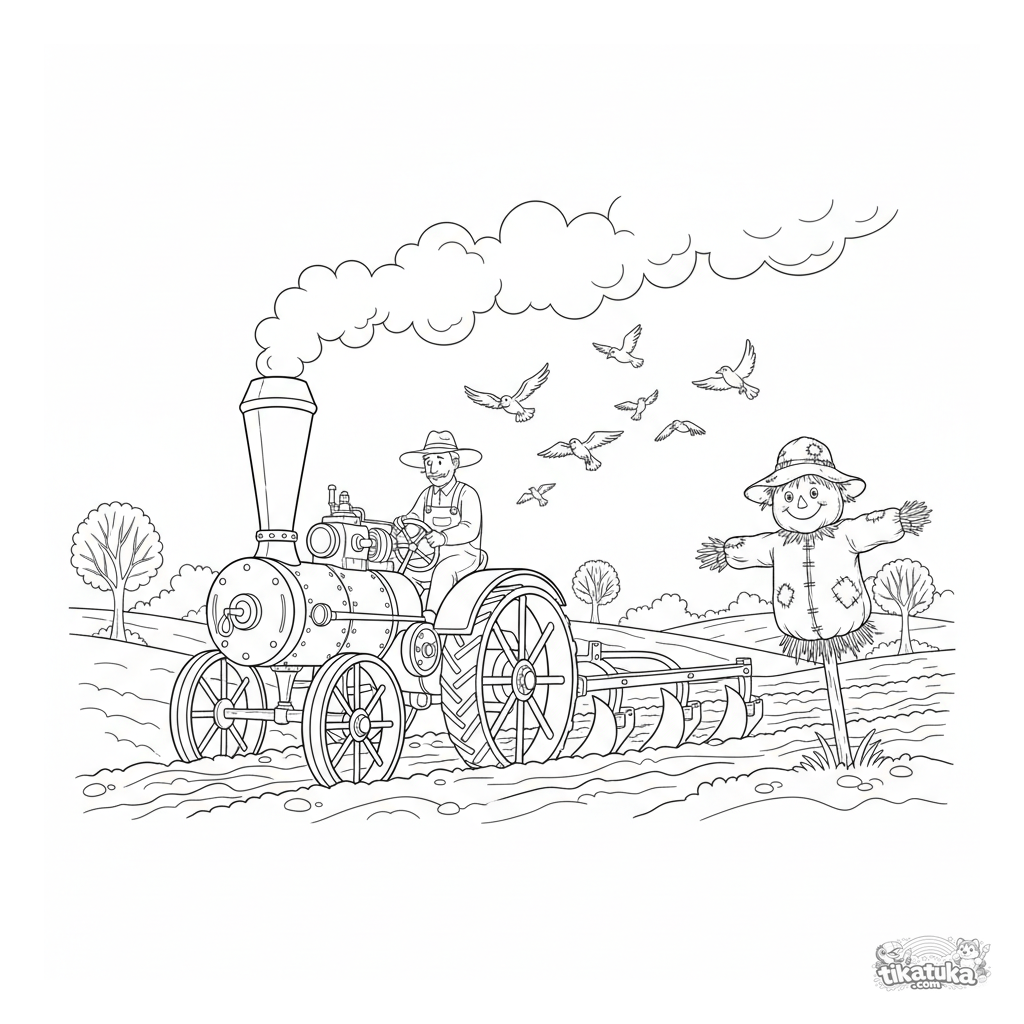 Винтажный паровой трактор в поле