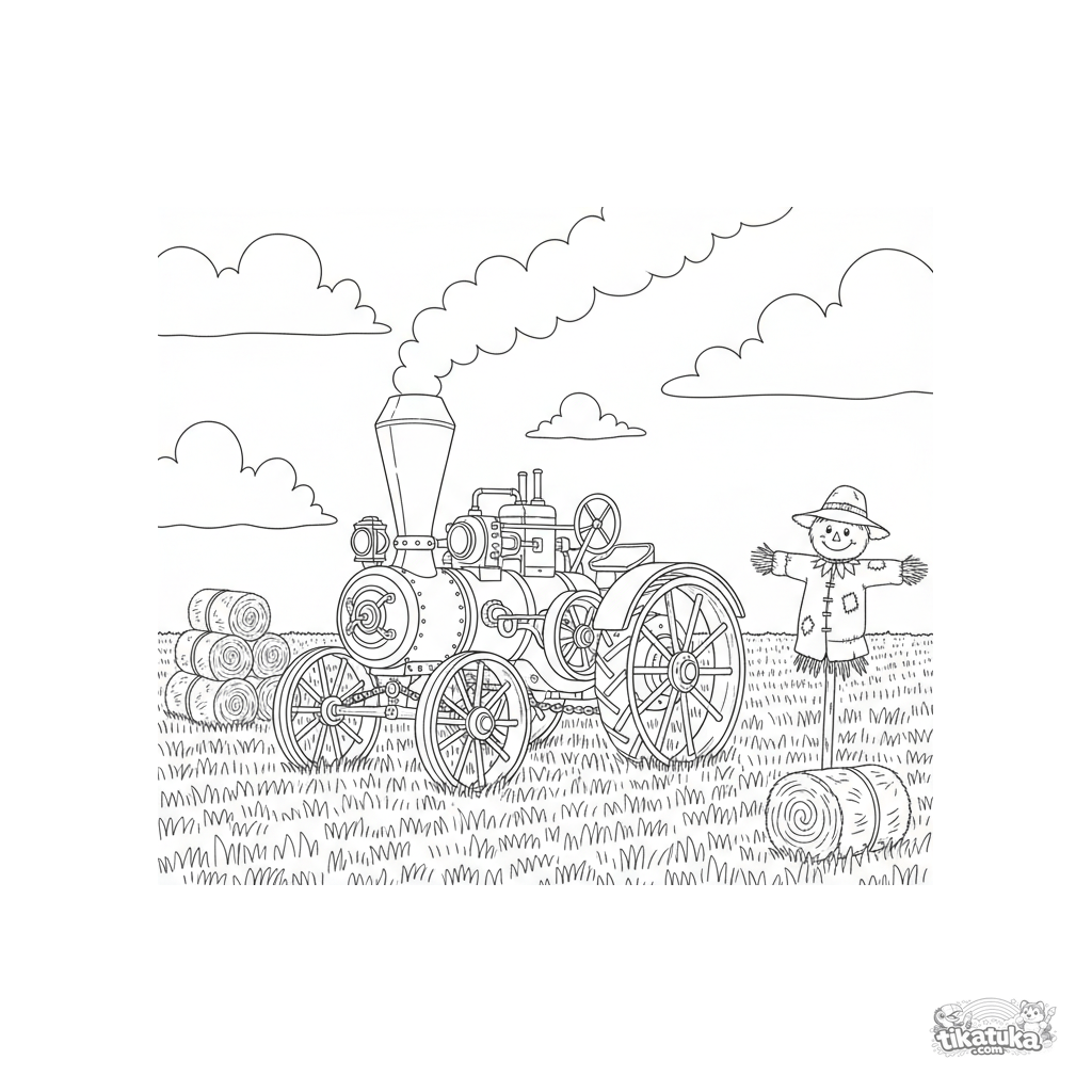 Винтажный паровой трактор в поле