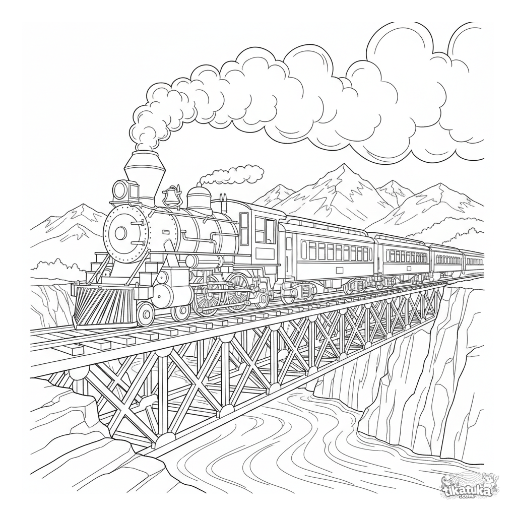 Паровоз на железном мосту