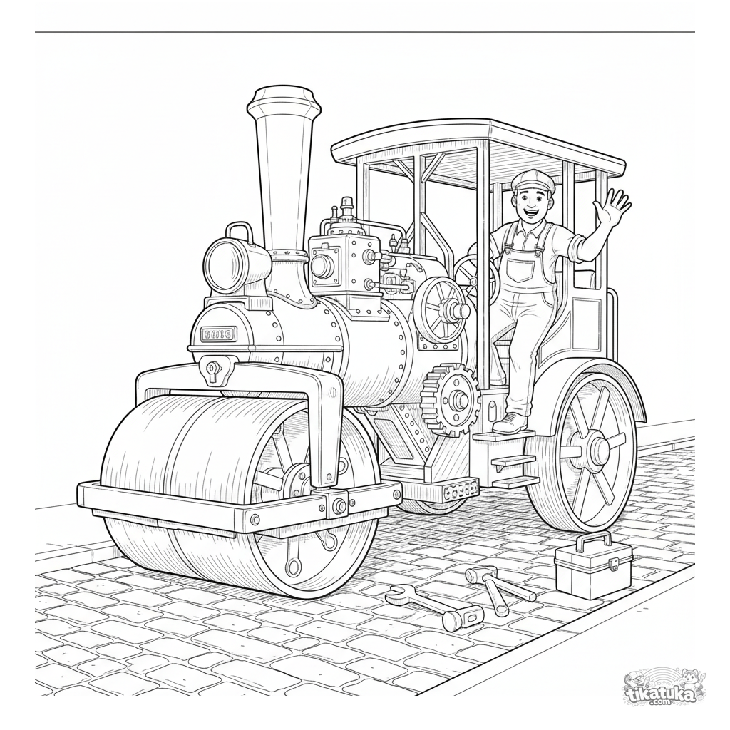 Паровой каток на мостовой